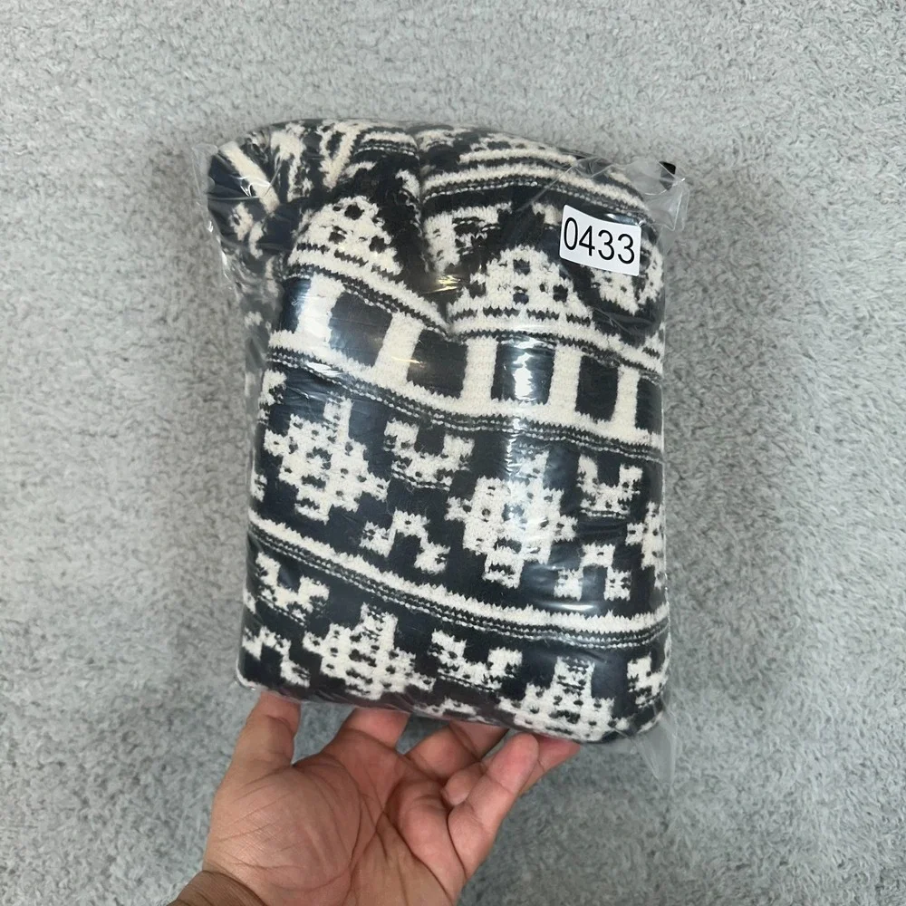 J.JILL Thick Knit Cotton Wool Blend Black & White‎ Pullover Mock Neck Sweater L